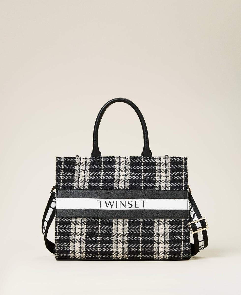 Bolso shopper de cuadros con logotipo Cuadros Negro Mujer 212LI7ZYY-01
