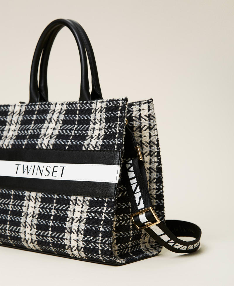Karierter Shopper mit Logo Karomuster Schwarz Frau 212LI7ZYY-02