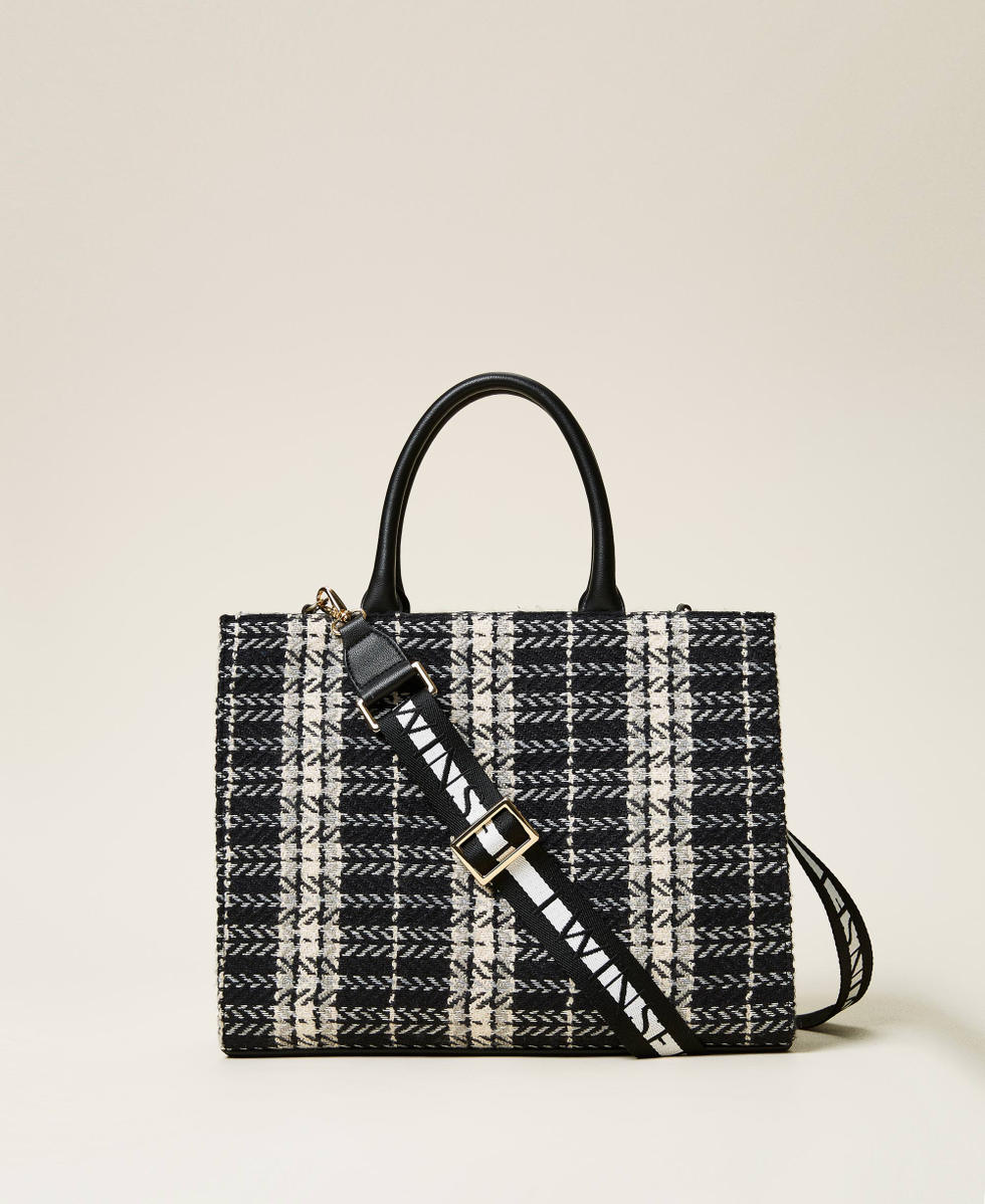 Bolso shopper de cuadros con logotipo Cuadros Negro Mujer 212LI7ZYY-04