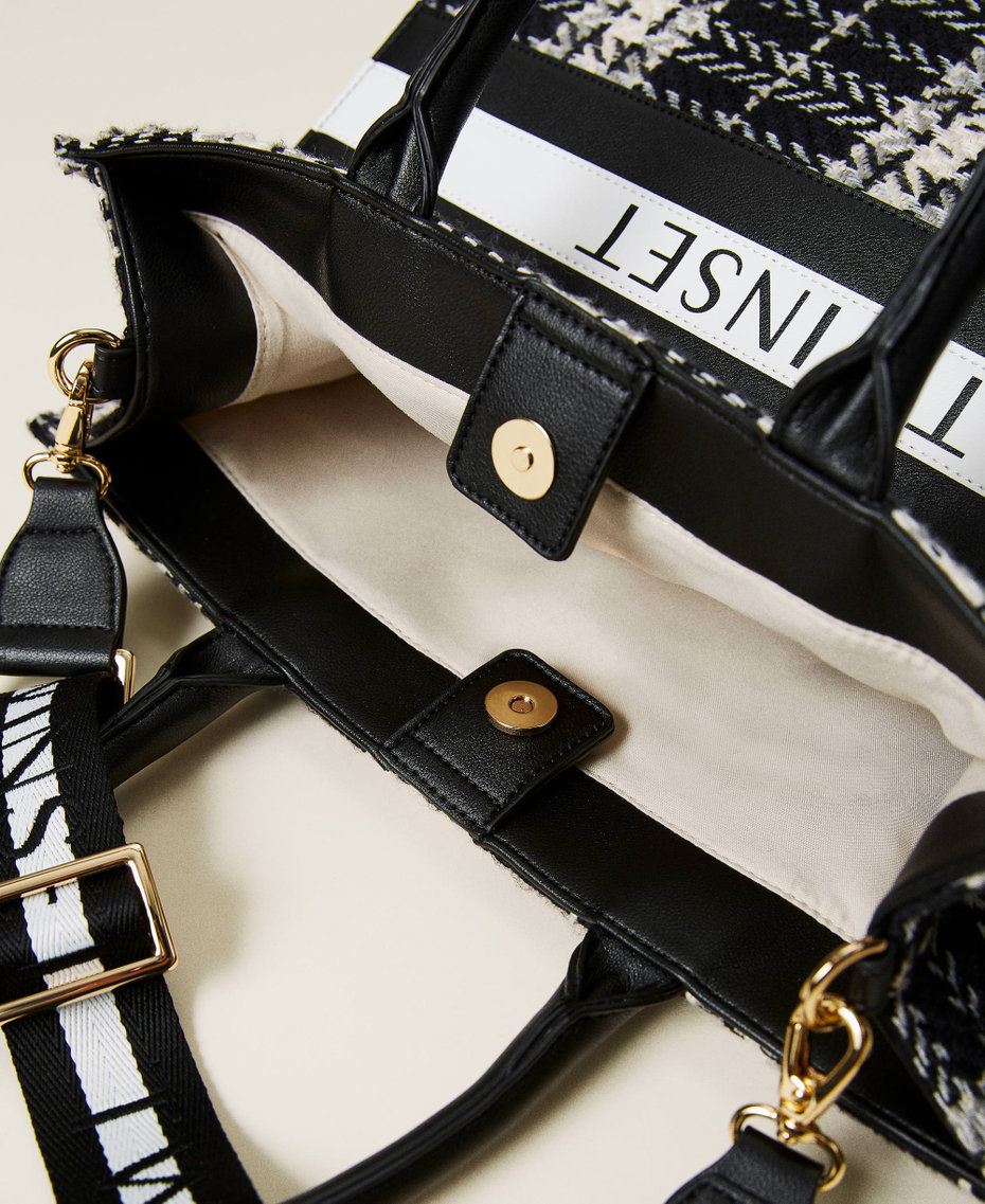 Karierter Shopper mit Logo Karomuster Schwarz Frau 212LI7ZYY-05