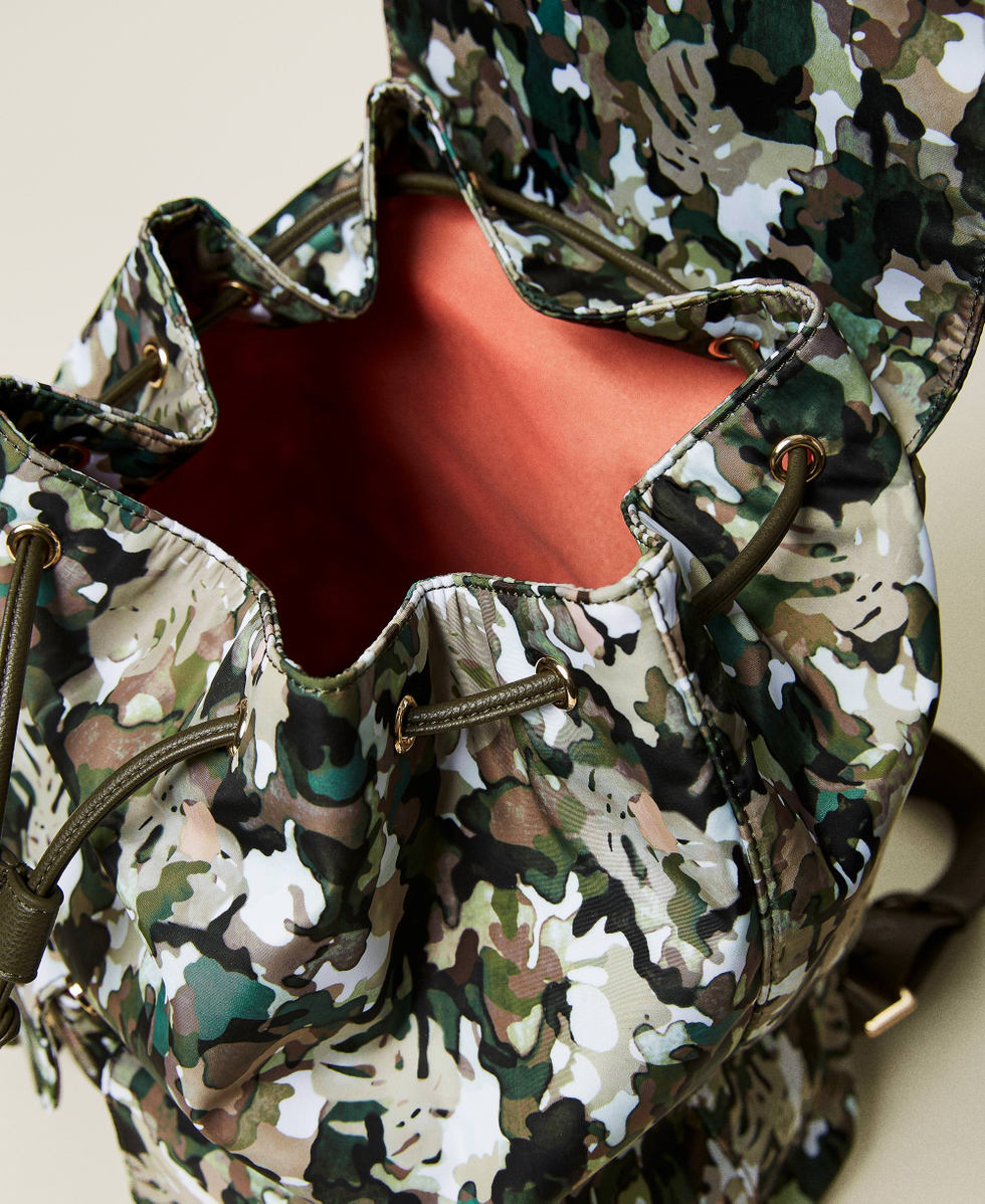 Camouflage print backpack with logo Woman Patterned TWINSET Milano