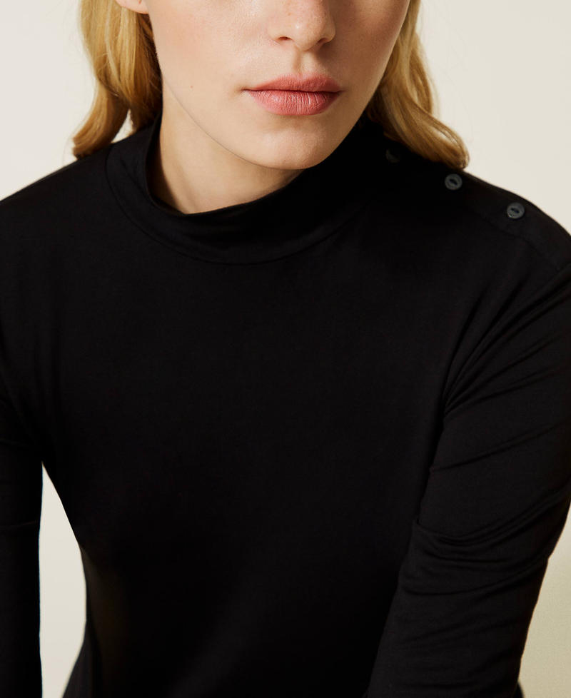 Turtleneck jumper with buttons Black Woman 212LL2AAA_00006_04
