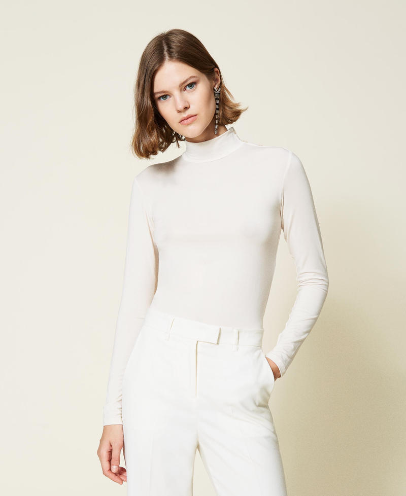 Turtleneck jumper with buttons "Shell" Beige Woman 212LL2AAA-01