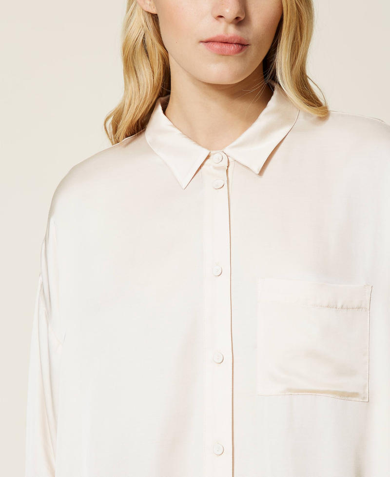 Hemd aus Satin mit Spitze Zweifarbig &bdquo;Shell&ldquo;-Beige / Schwarz Frau 212LL2BMM-04