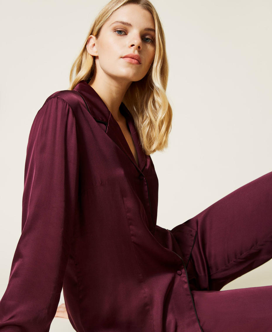 Pigiama lungo in raso Viola "Dark Wine" Donna 212LL2BYY-01