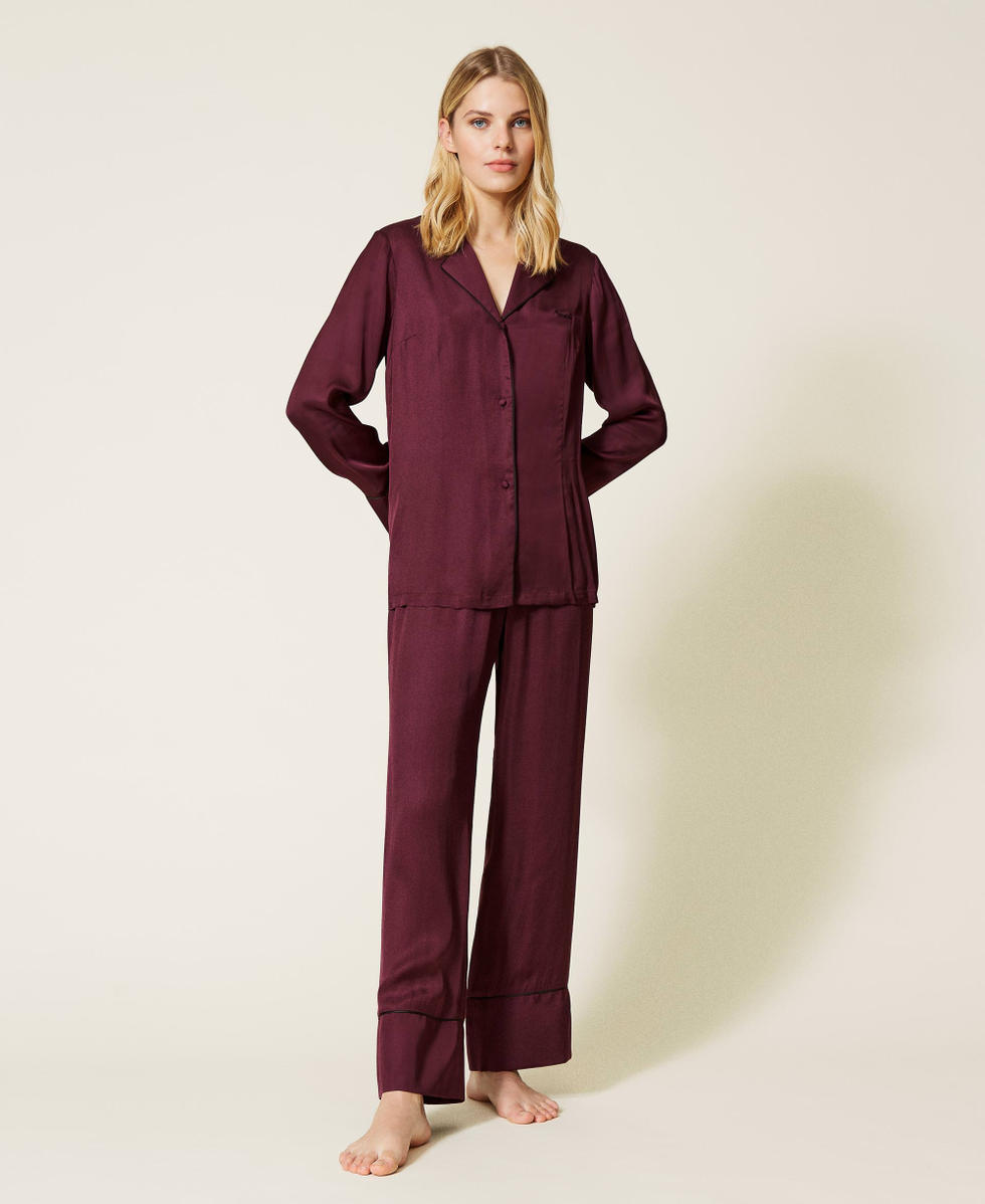 Pigiama lungo in raso Viola "Dark Wine" Donna 212LL2BYY-02