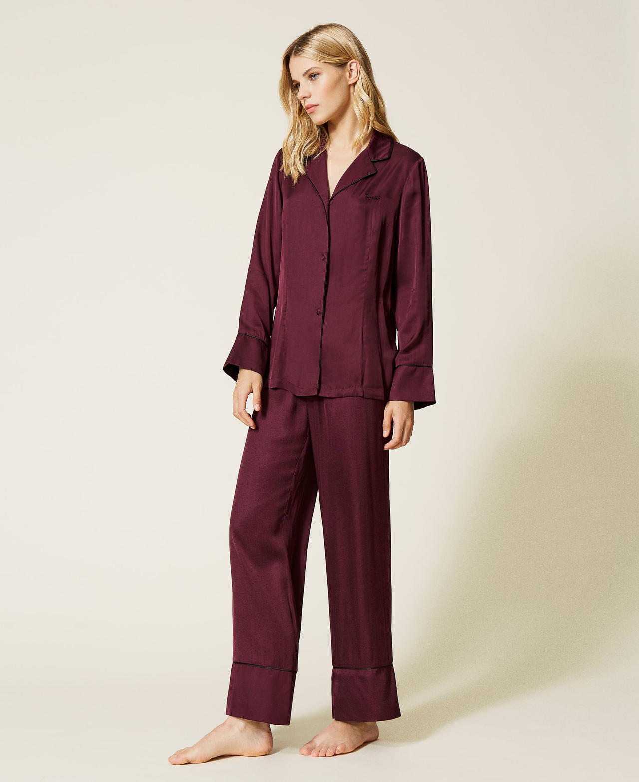 Long satin pyjamas “Dark Wine” Purple Woman 212LL2BYY-03