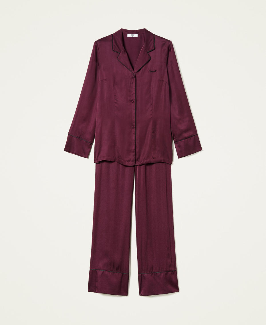 Langer Pyjama aus Satin „Dark Wine“-Violett Frau 212LL2BYY-0S
