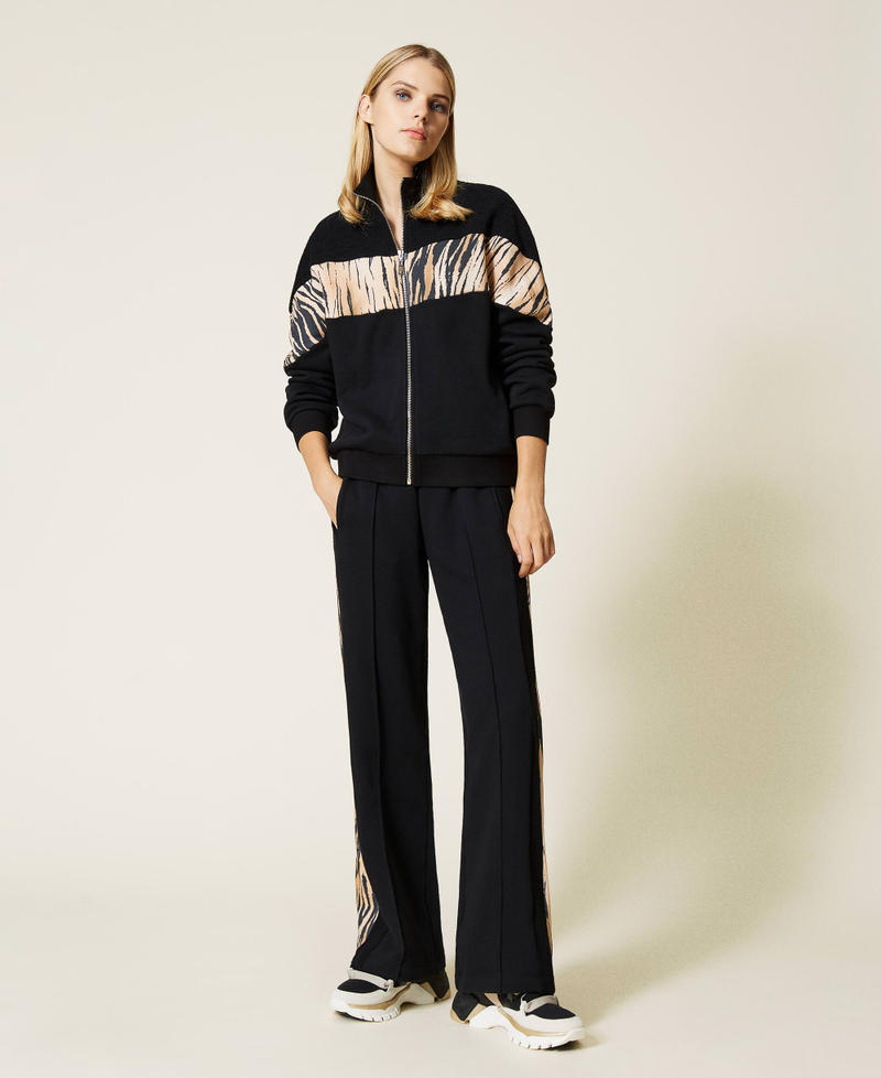 Sweatshirt and trousers with animal print bands Two-tone Black / Tiger Print Woman 212LL2CAA-02