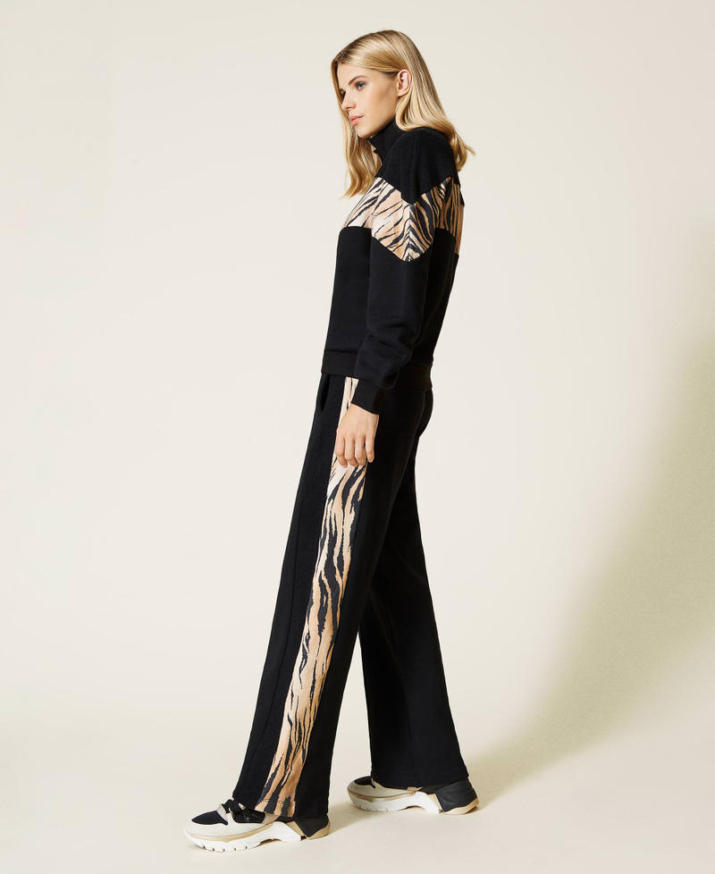 Felpa e pantaloni con bande animalier Bicolor Nero / Stampa Tigre Donna 212LL2CAA-03