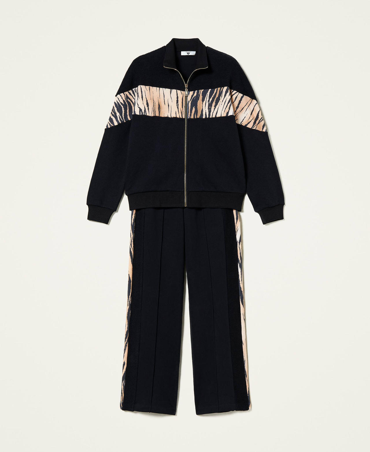 Felpa e pantaloni con bande animalier Bicolor Nero / Stampa Tigre Donna 212LL2CAA-0S