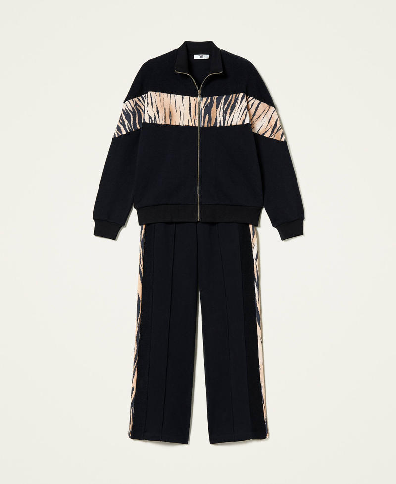 Felpa e pantaloni con bande animalier Bicolor Nero / Stampa Tigre Donna 212LL2CAA-0S