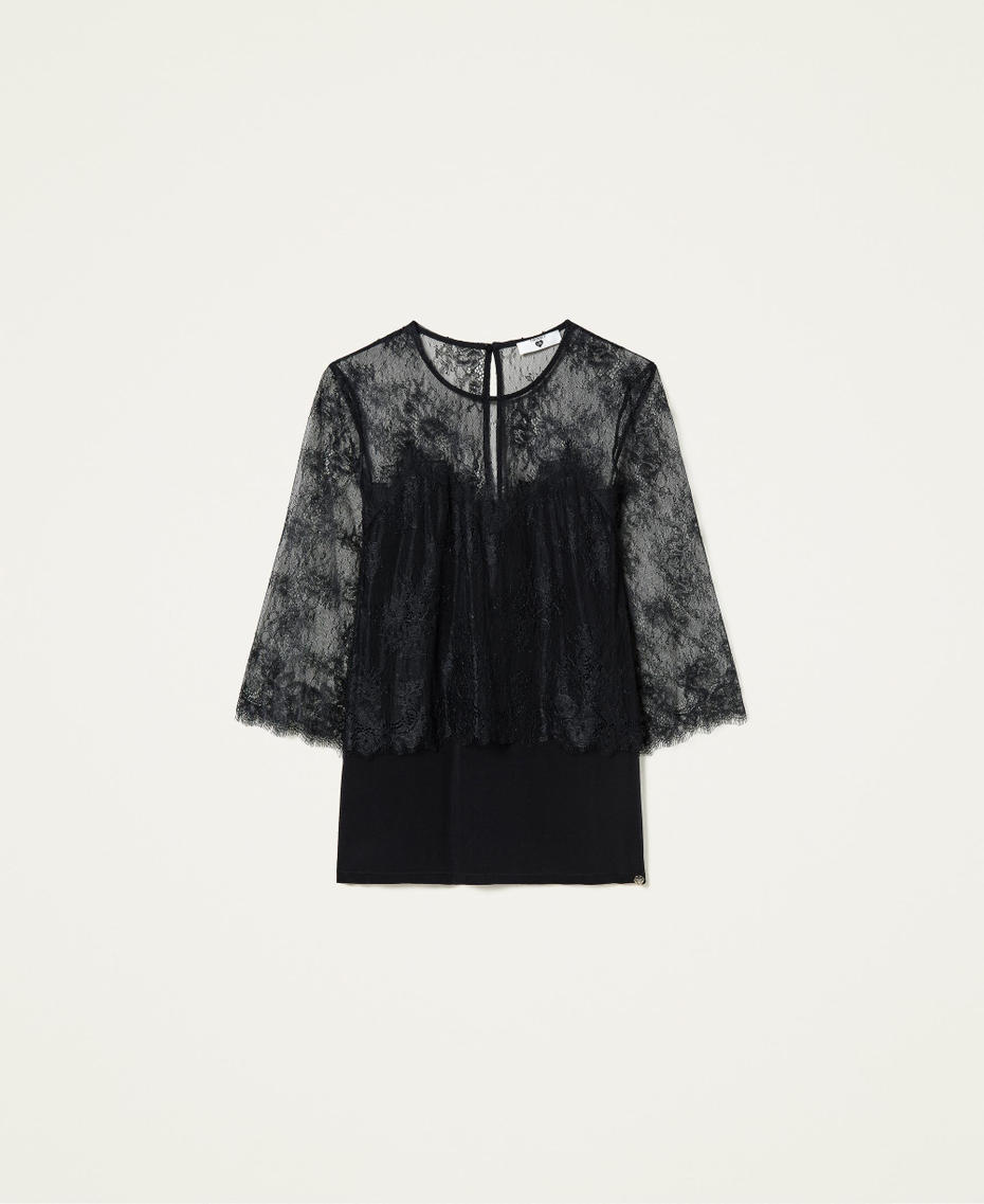 Blusa in pizzo Chantilly Nero Donna 212LL2DBB-0S