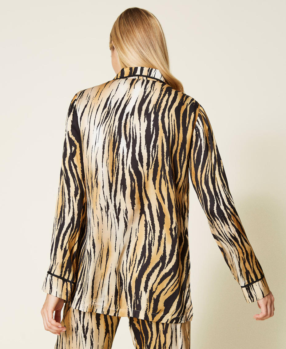 Атласная рубашка с животным принтом Набивной Тигровый женщина 212LL2ELL-05