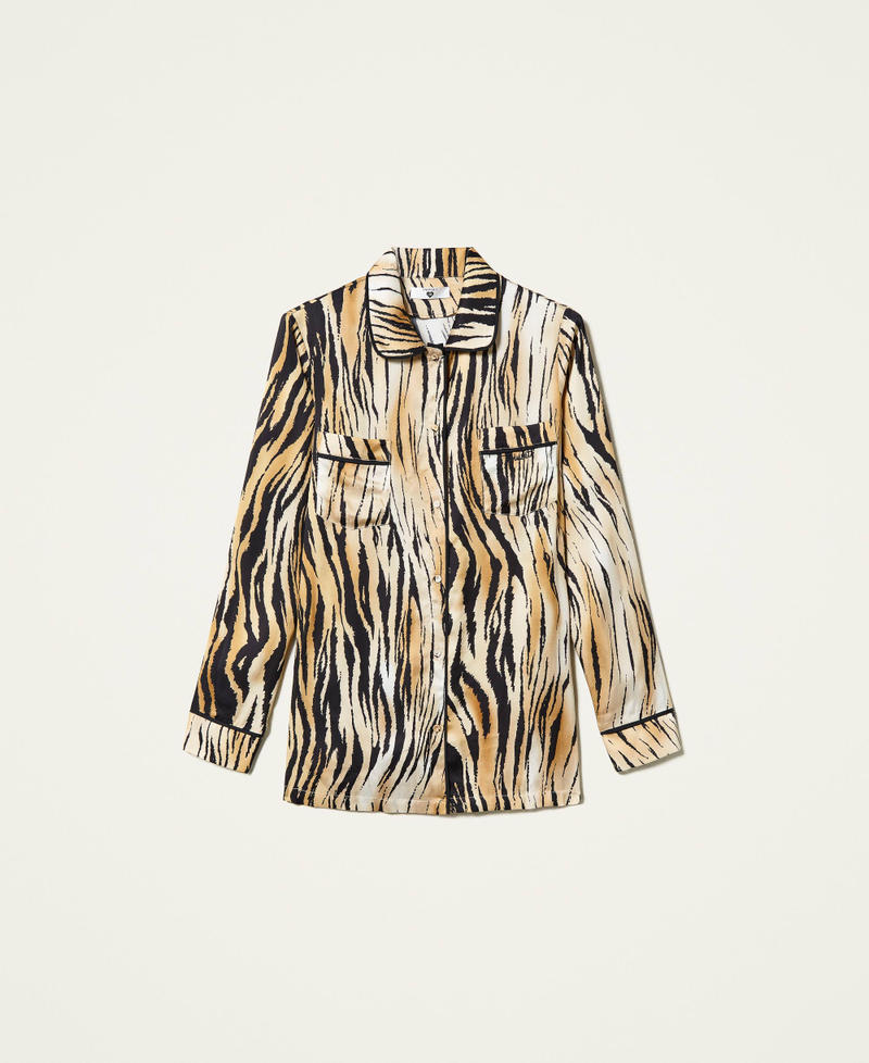 Camisa de raso de estampado animal print Estampado Tigre Mujer 212LL2ELL-0S