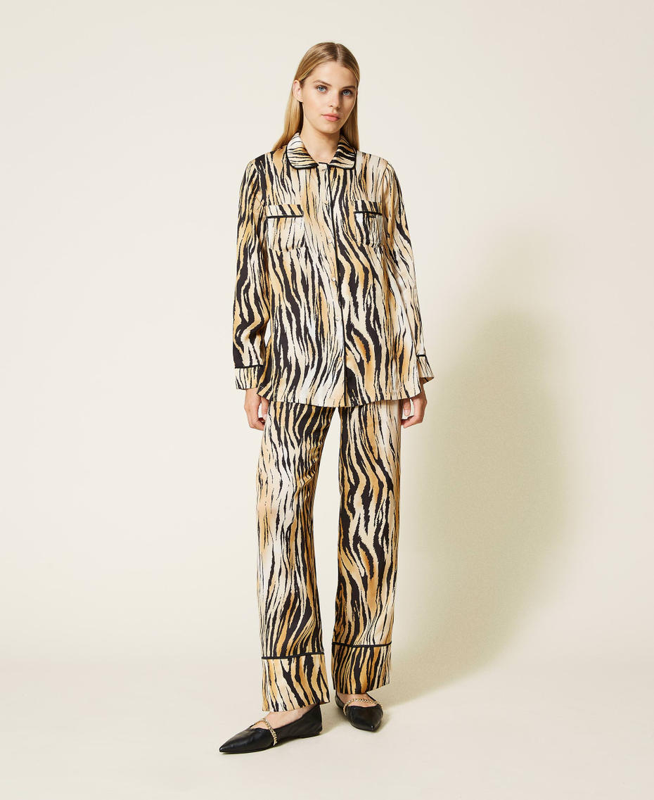 Pantalón de raso con estampado animal print Estampado Tigre Mujer 212LL2EMM-01