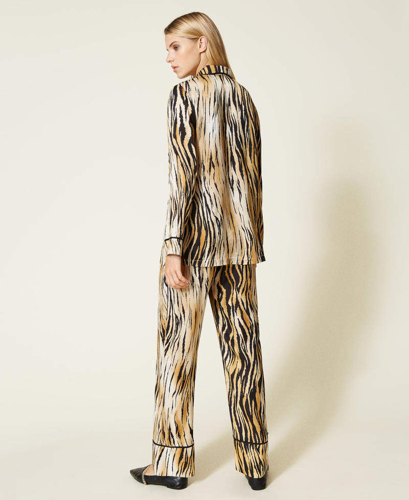 Атласные брюки с животным принтом Набивной Тигровый женщина 212LL2EMM-03