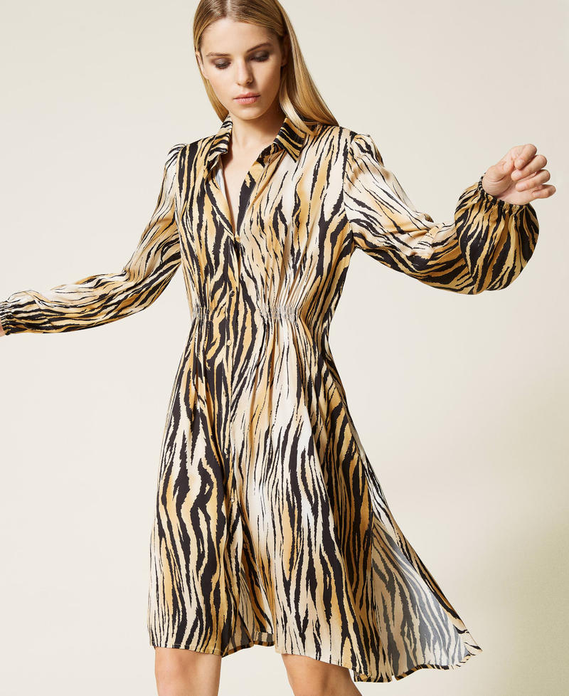 Robe chemisier en satin animalier Imprim&eacute; Tigre Femme 212LL2EPP-04