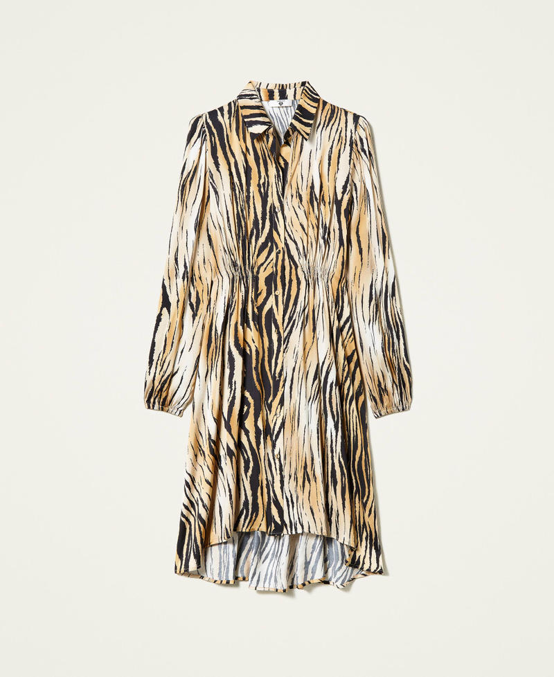 Hemdblusenkleid aus Satin mit Animaldessin Print „Tiger“ Frau 212LL2EPP-0S