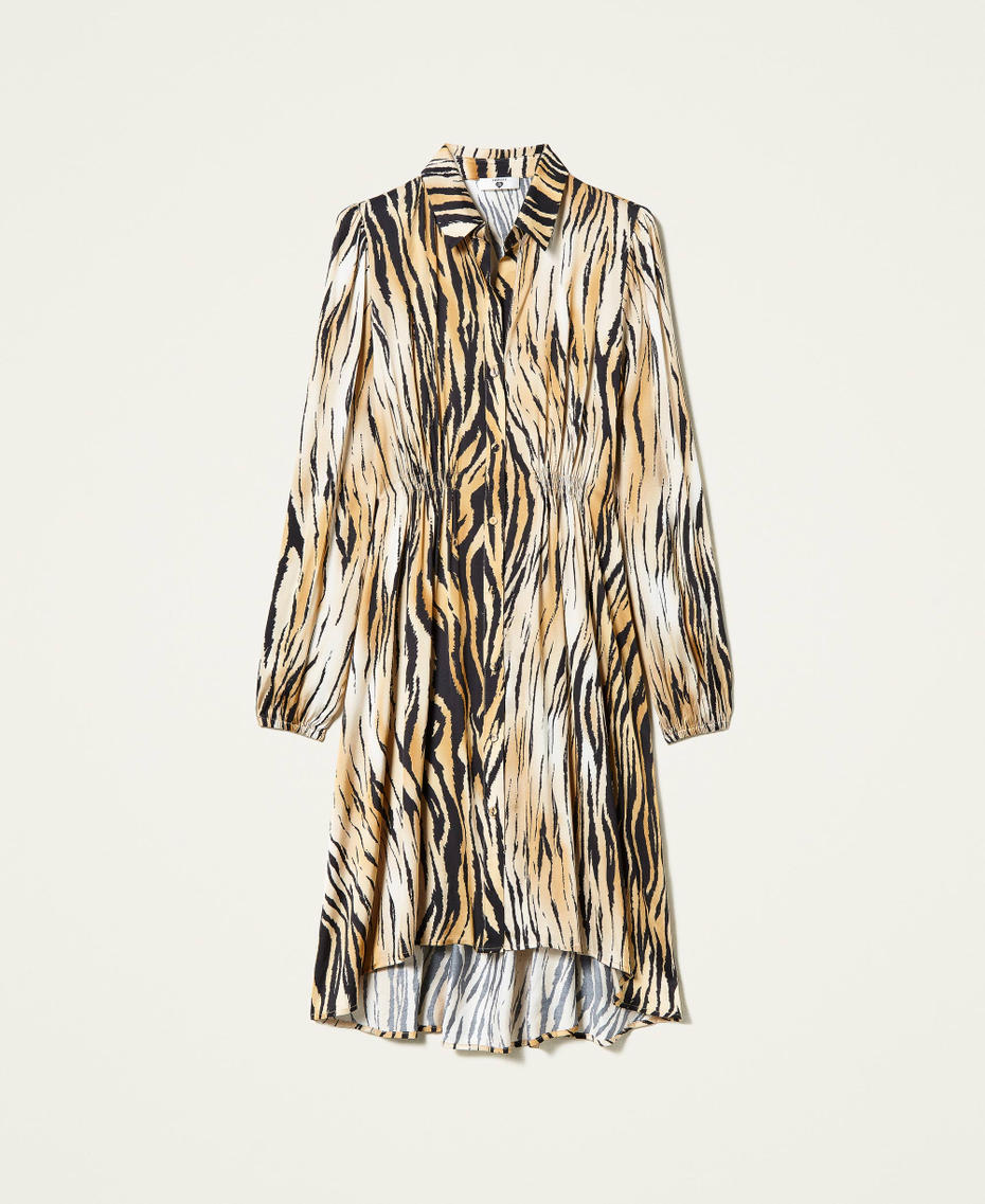 Платье-рубашка из атласа с животным принтом Набивной Тигровый женщина 212LL2EPP-0S