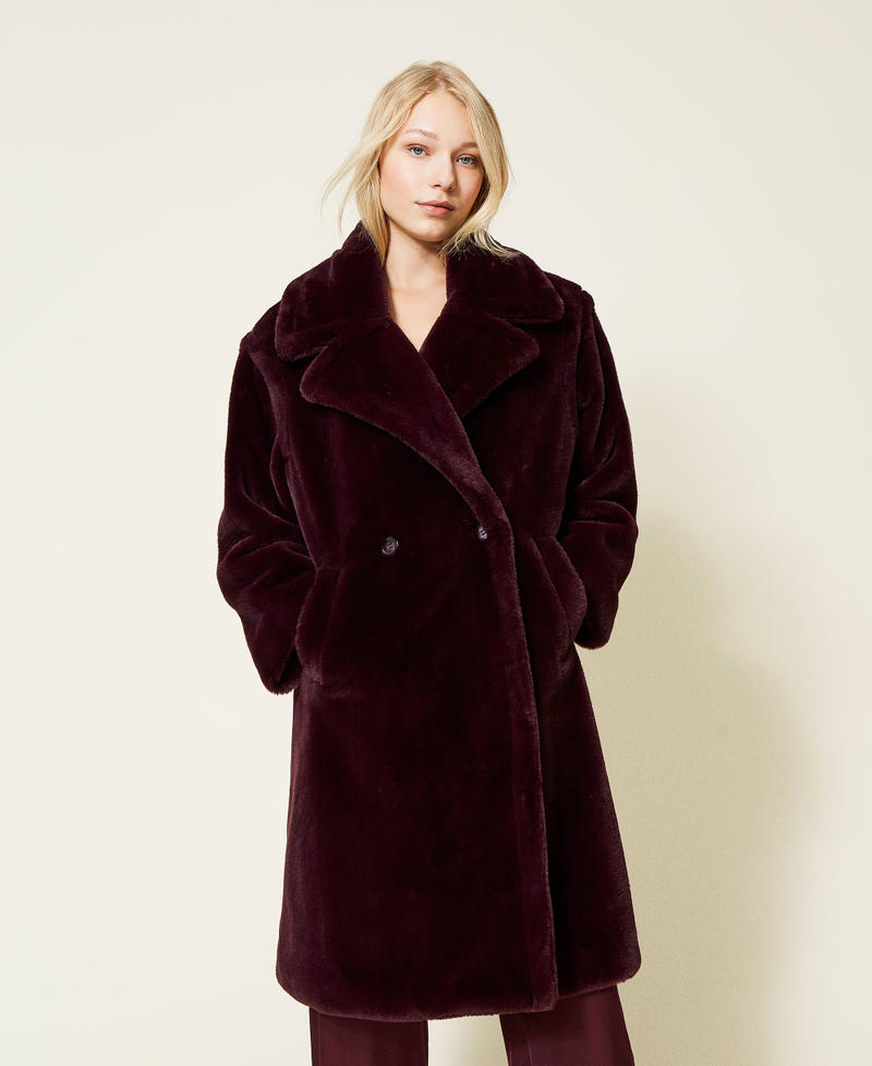 Двубортное пальто с лацканами Фиолетовый "Темное вино" женщина 212LL2NAA-01