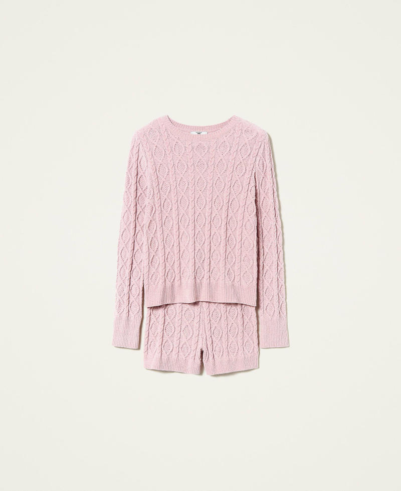 Pullover und Shorts aus Lurex-Chenille „Pale Mauve“-Rosa Frau 212LL3GKK-0S