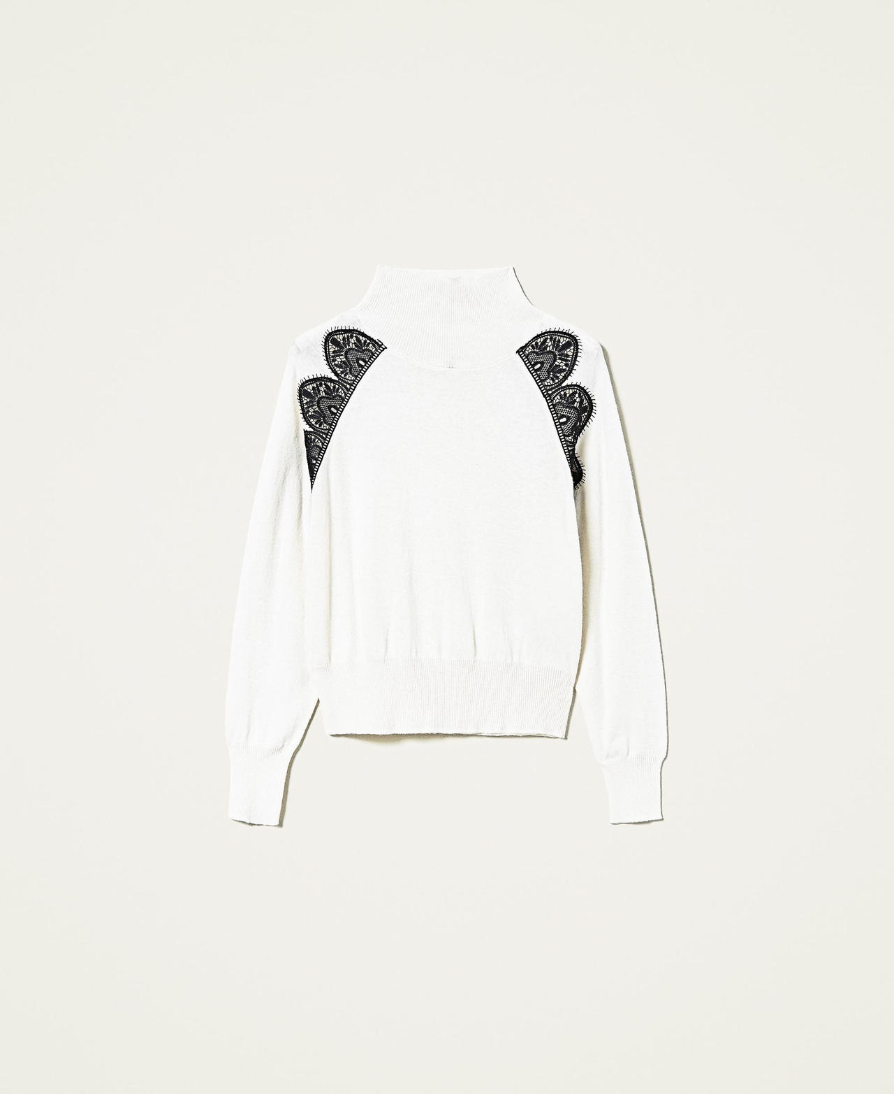 Pull avec dentelle macram&eacute; Bicolore Beige &laquo;&thinsp;Shell&thinsp;&raquo; / Noir Femme 212LL3GXX-0S