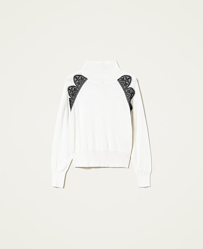 Pull avec dentelle macram&eacute; Bicolore Beige &laquo;&thinsp;Shell&thinsp;&raquo; / Noir Femme 212LL3GXX-0S