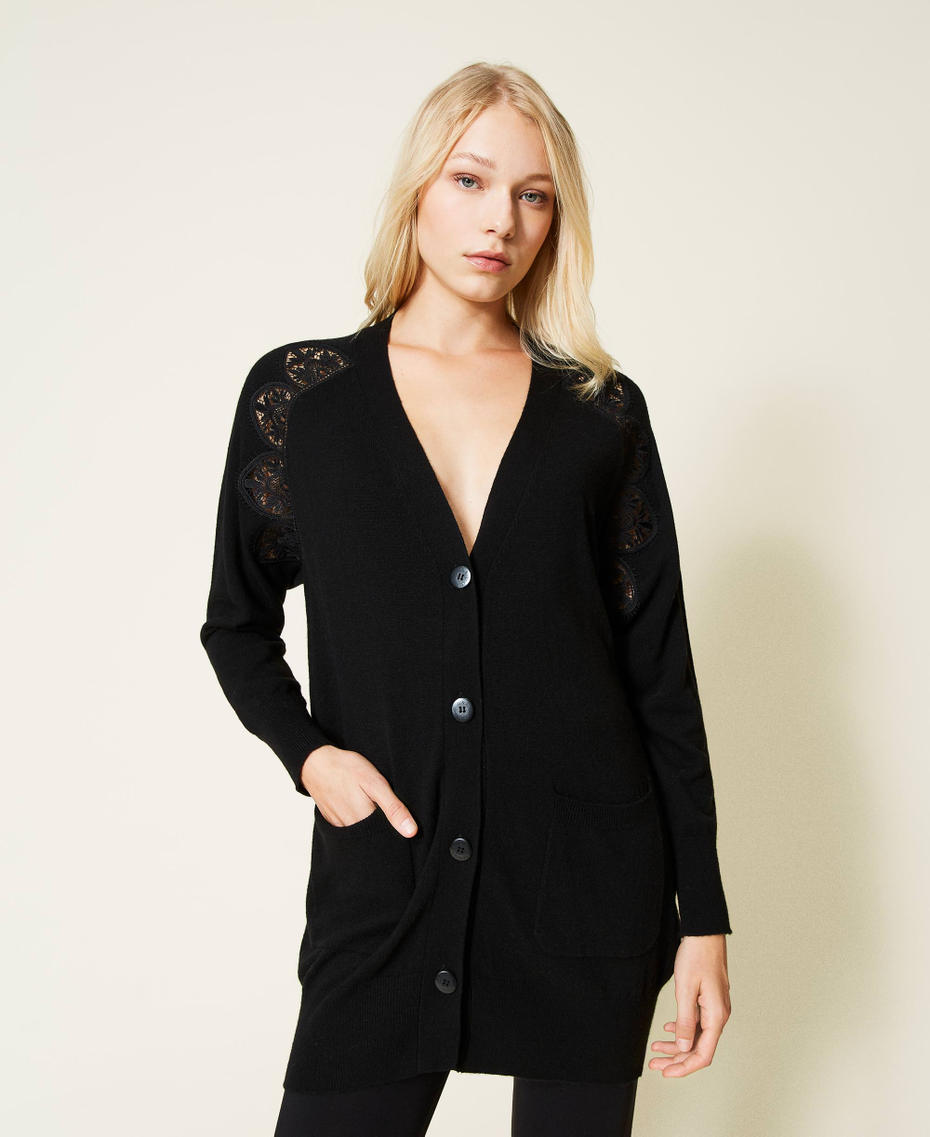 Cardigan with macram&eacute; lace Black Woman 212LL3GZZ-01