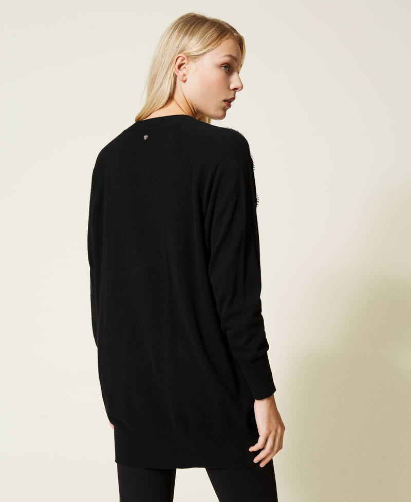 Cardigan with macram&eacute; lace Black Woman 212LL3GZZ-03