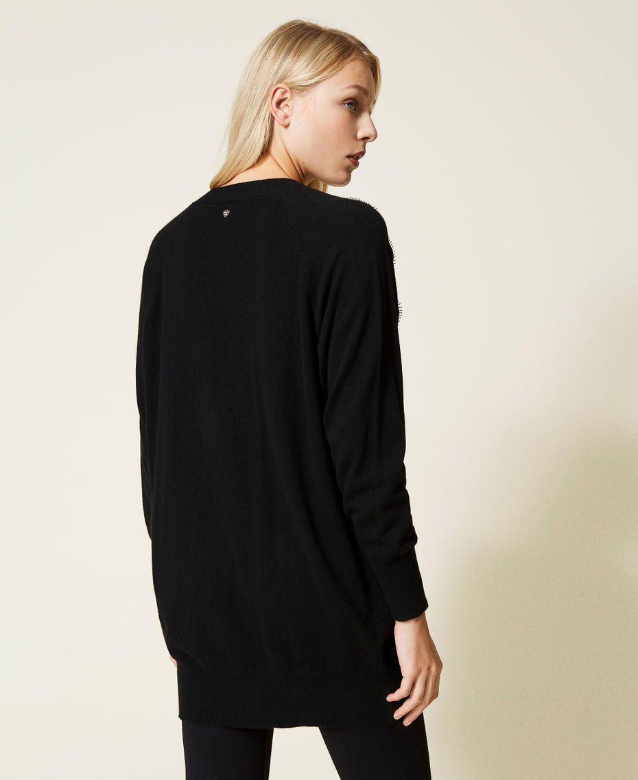 Cardigan with macram&eacute; lace Black Woman 212LL3GZZ-03
