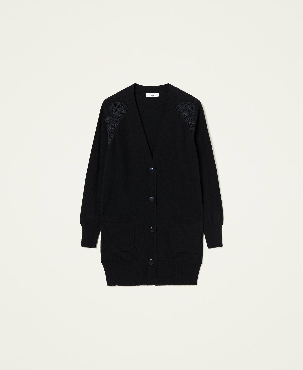 Cardigan with macram&eacute; lace Black Woman 212LL3GZZ-0S