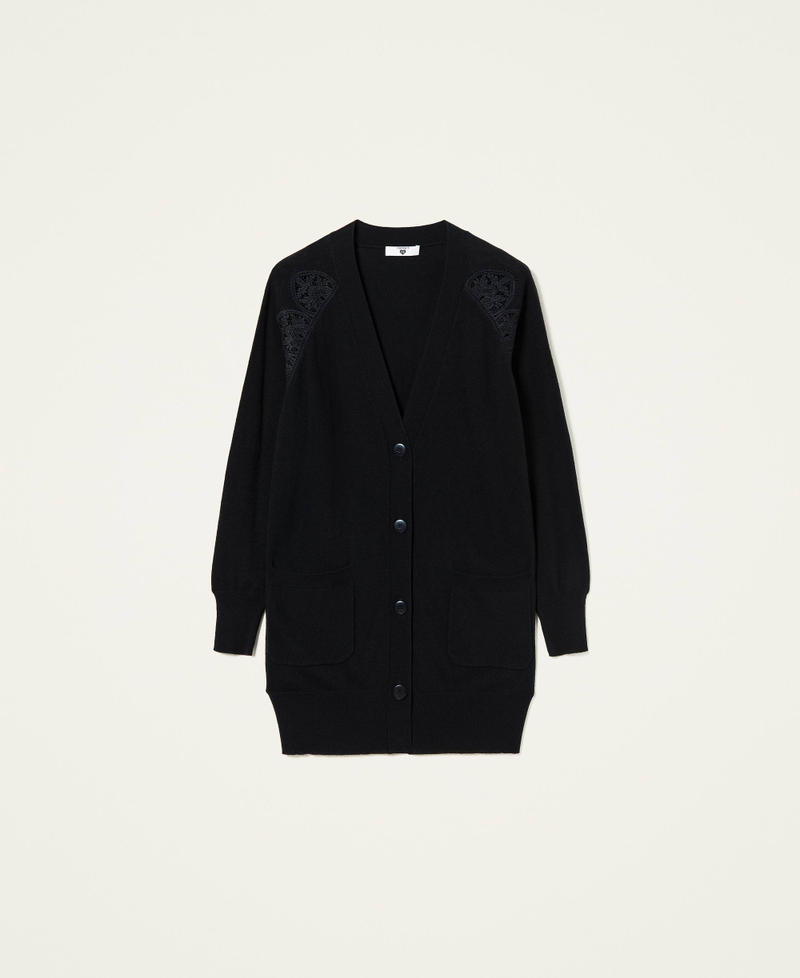 Cardigan with macram&eacute; lace Black Woman 212LL3GZZ-0S