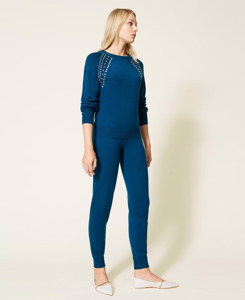 Wool blend jumper and trousers Blue Opal Woman 212LL3HEE-02