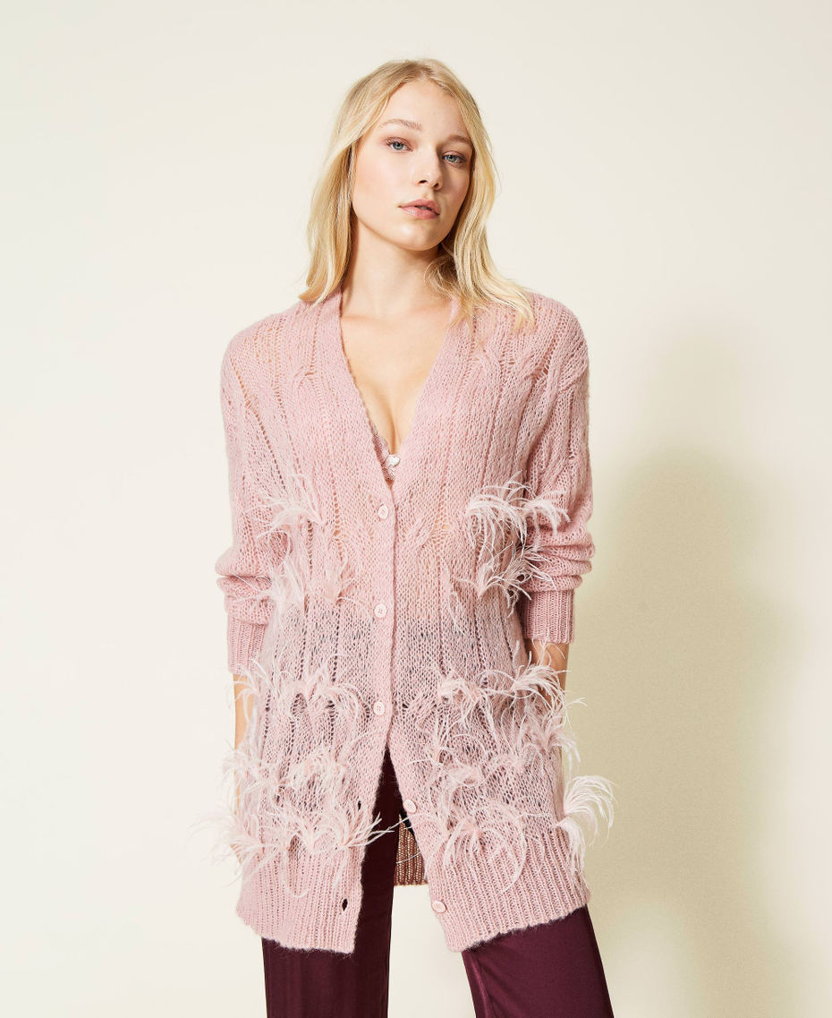 C&aacute;rdigan de mezcla de lana con plumas Rosa &laquo;Pale Mauve&raquo; Mujer 212LL3HNN-01