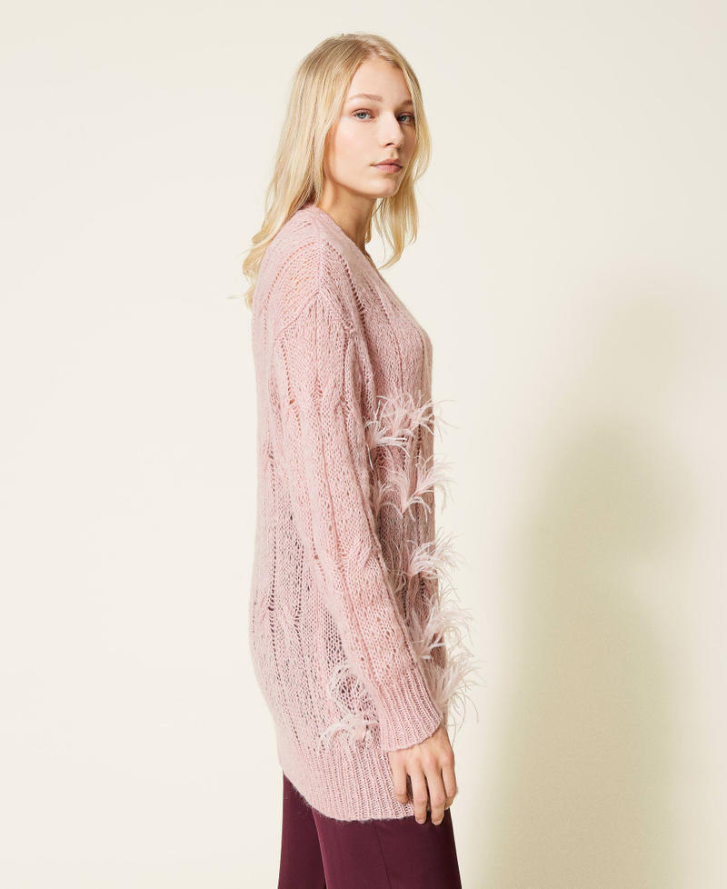 C&aacute;rdigan de mezcla de lana con plumas Rosa &laquo;Pale Mauve&raquo; Mujer 212LL3HNN-03