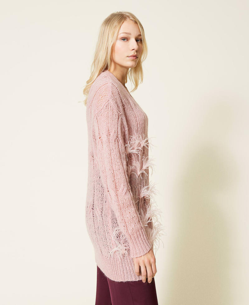 Wool blend cardigan with feathers “Pale Mauve” Pink Woman 212LL3HNN-03