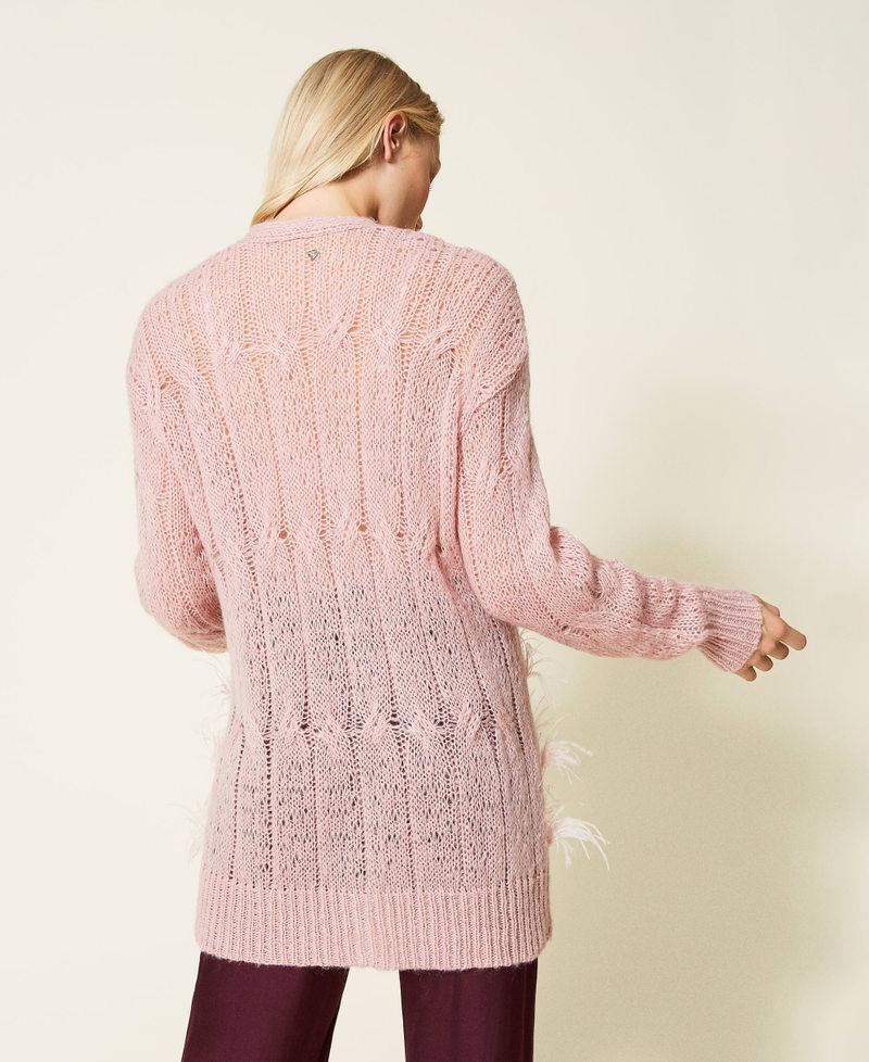 Wool blend cardigan with feathers Woman Pink TWINSET Milano