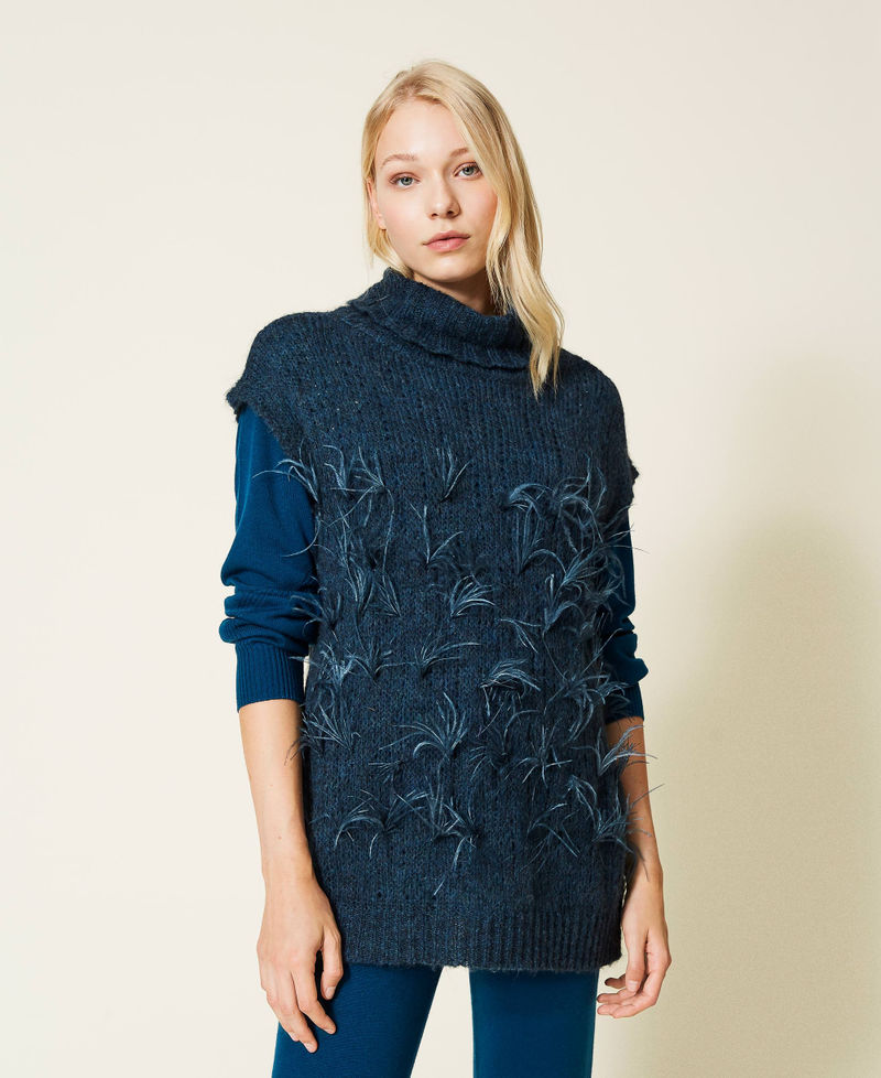 Wool blend jumper with feathers Blue Opal Woman 212LL3HPP-01
