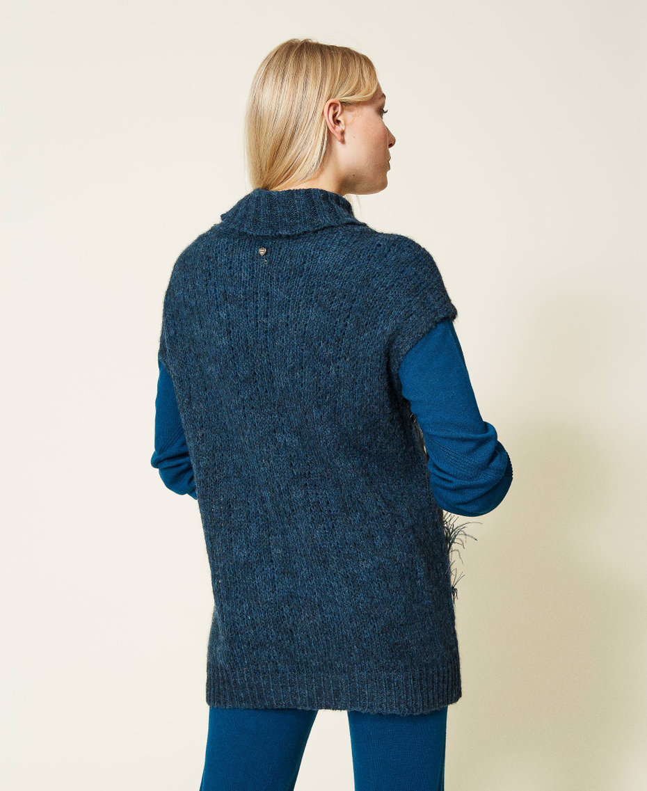 Wool blend jumper with feathers Blue Opal Woman 212LL3HPP-03