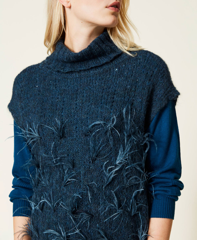 Wool blend jumper with feathers Blue Opal Woman 212LL3HPP-04