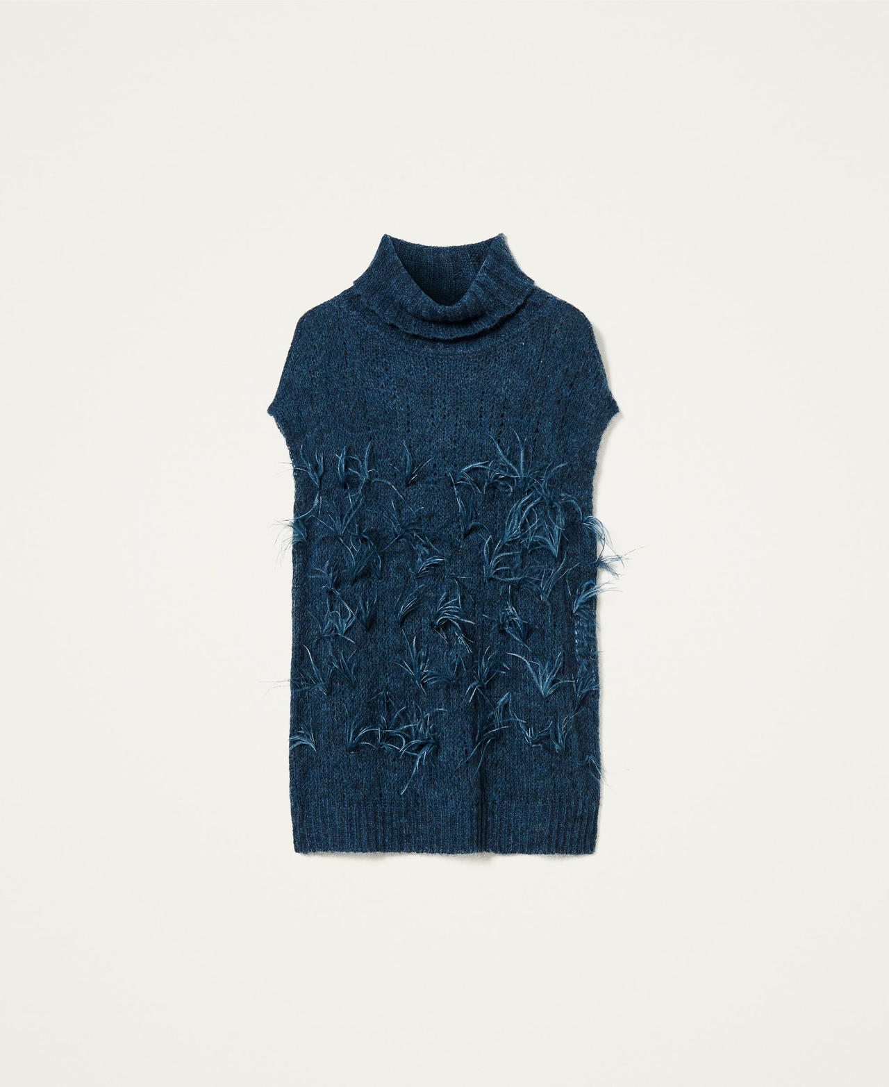 Pull en laine mélangée avec plumes Bleu Opal Femme 212LL3HPP-0S