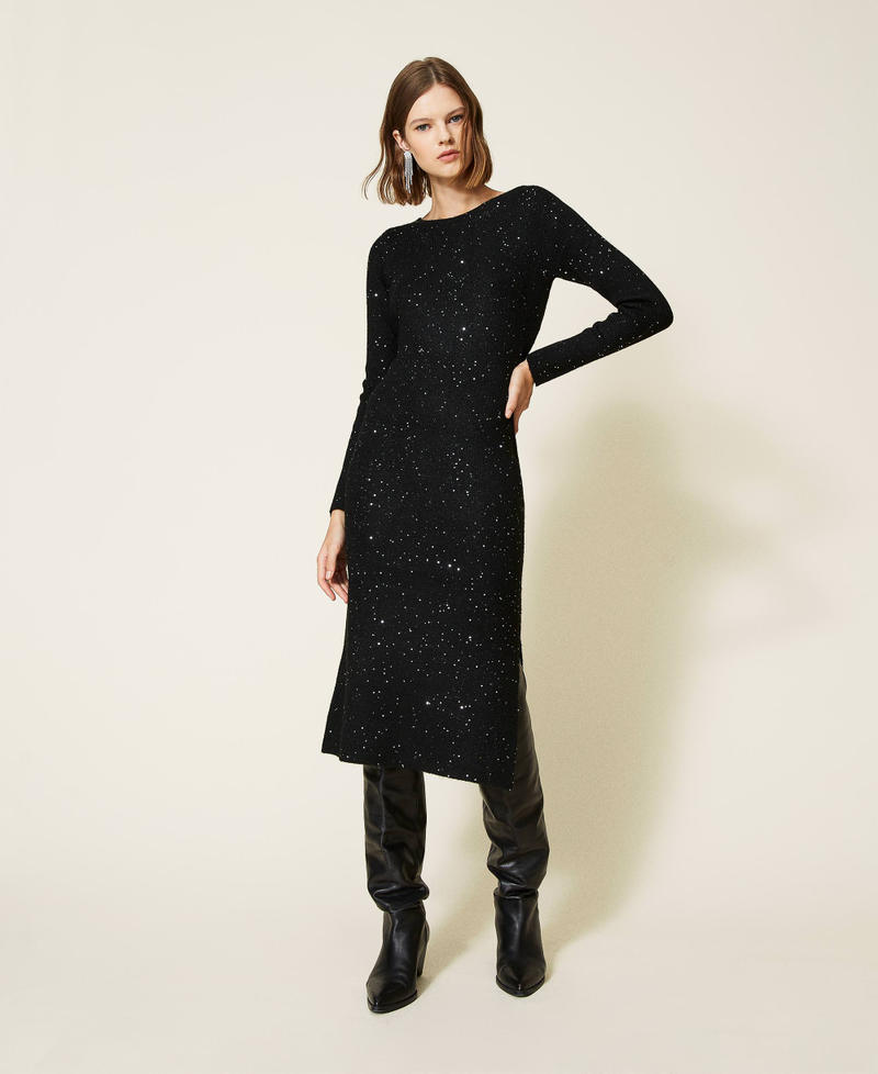 Fitted knit dress with sequins Black Woman 212LL3HWW-01