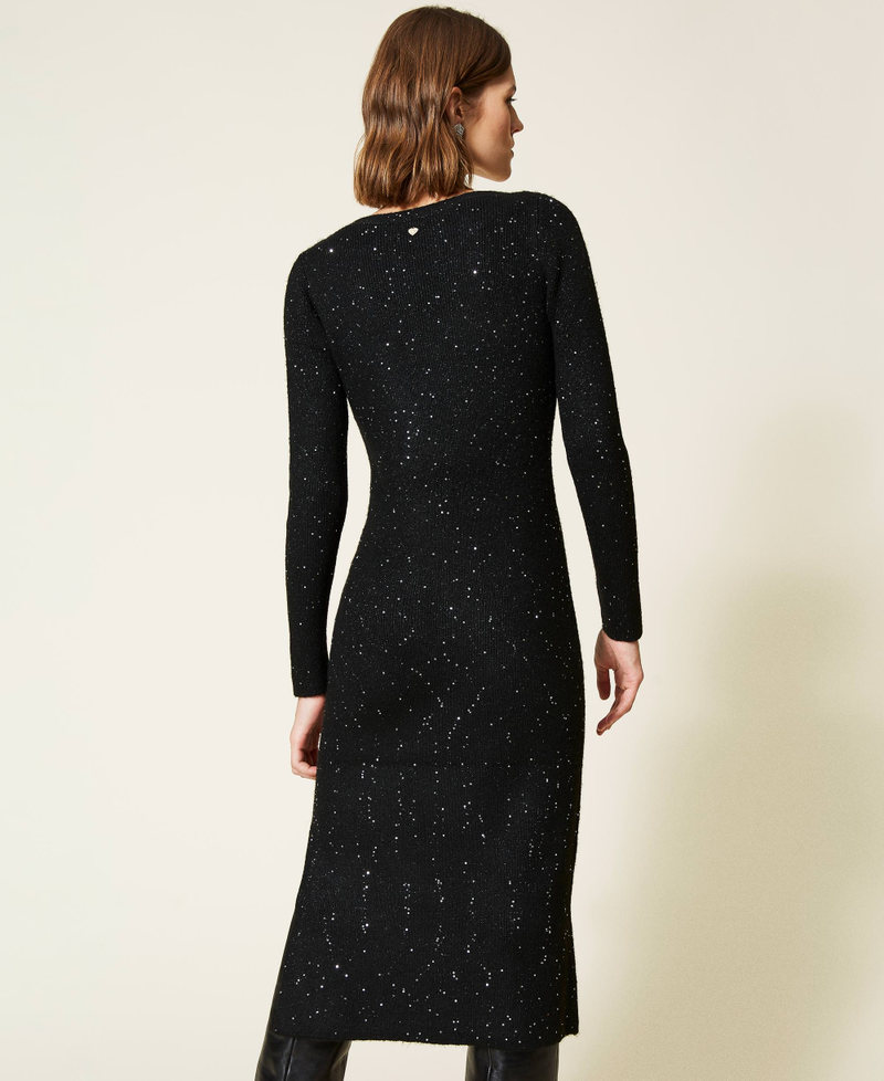 Fitted knit dress with sequins Black Woman 212LL3HWW-02