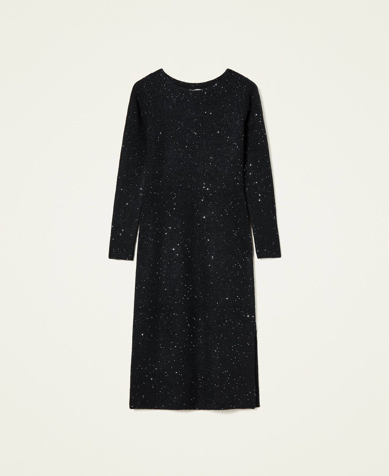 Fitted knit dress with sequins Black Woman 212LL3HWW-0S