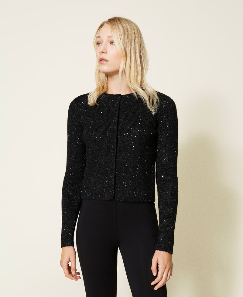 Knit cardigan with sequins Black Woman 212LL3HYY-04