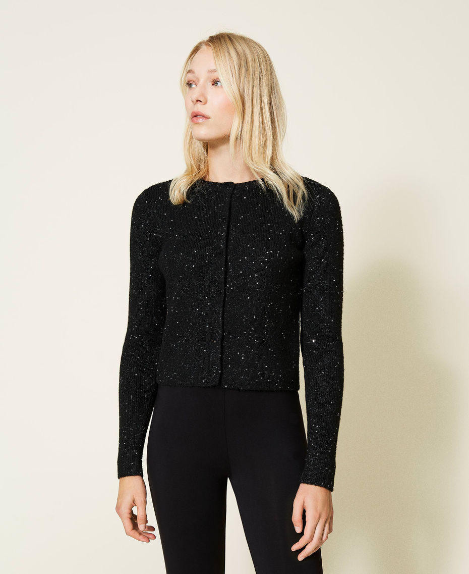 Knit cardigan with sequins Black Woman 212LL3HYY-04