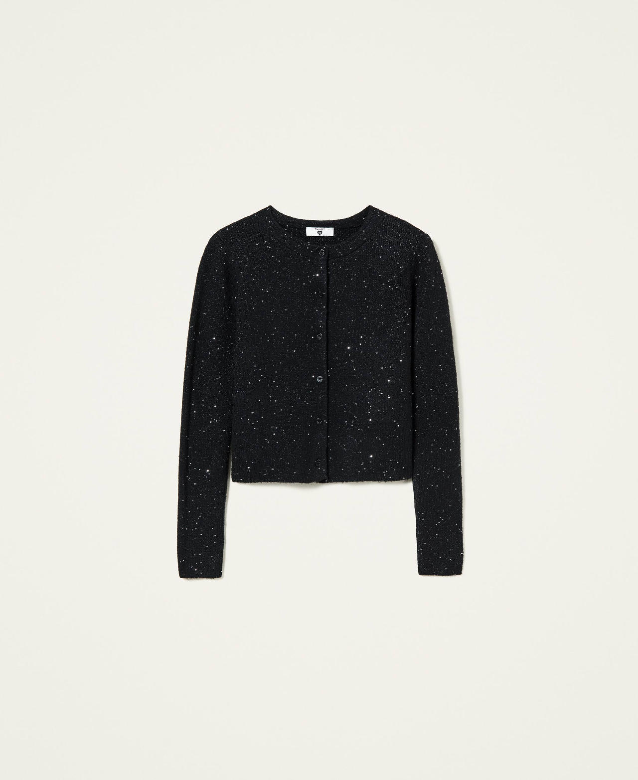Knit cardigan with sequins Black Woman 212LL3HYY-0S