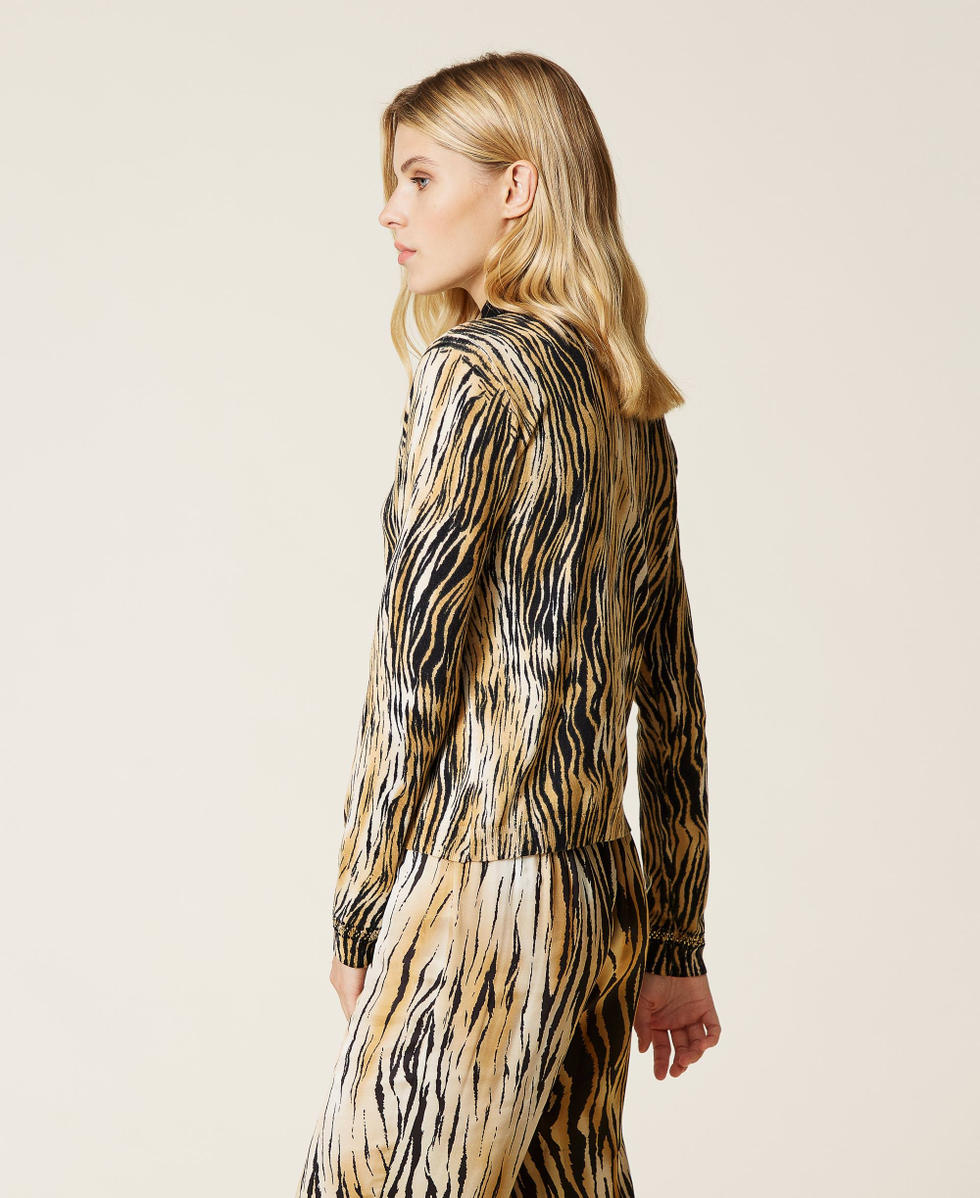 Stehkragenpullover mit Animalprint Print &bdquo;Tiger&ldquo; Frau 212LL3JEE-03