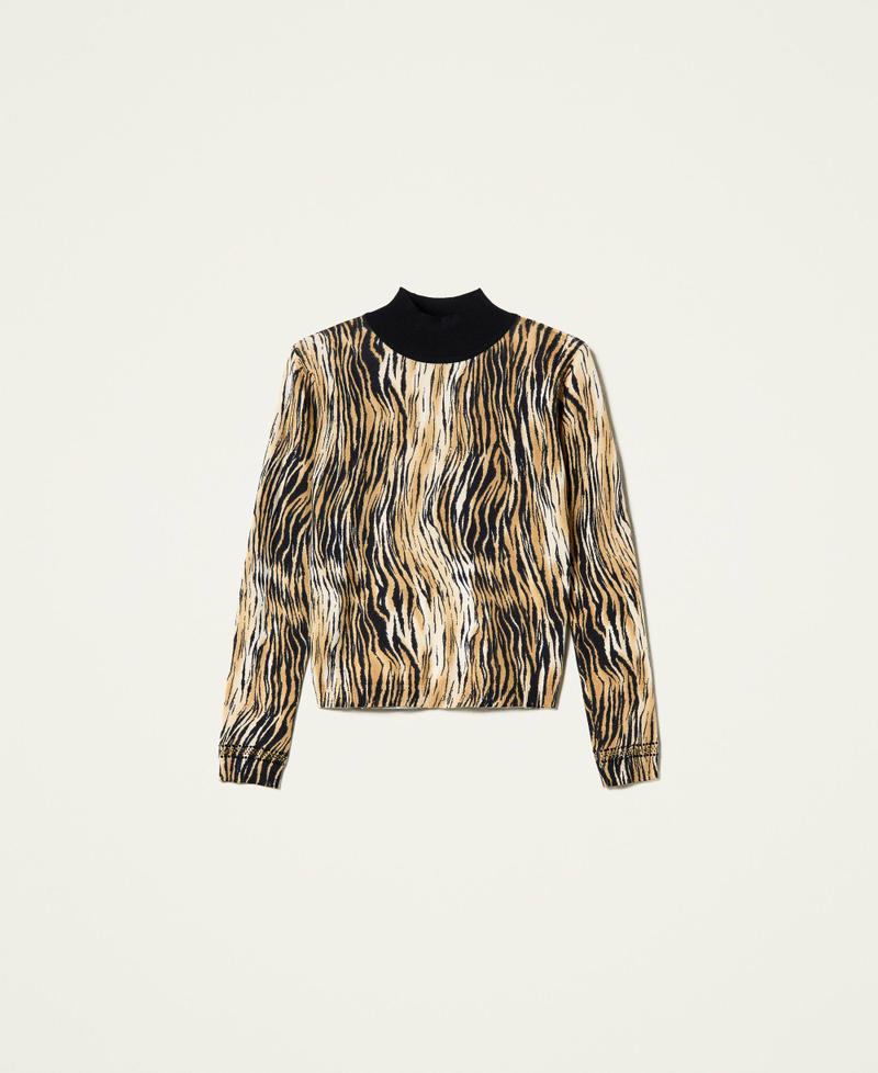 Jersey de cuello alto con estampado animal print Estampado Tigre Mujer 212LL3JEE-0S